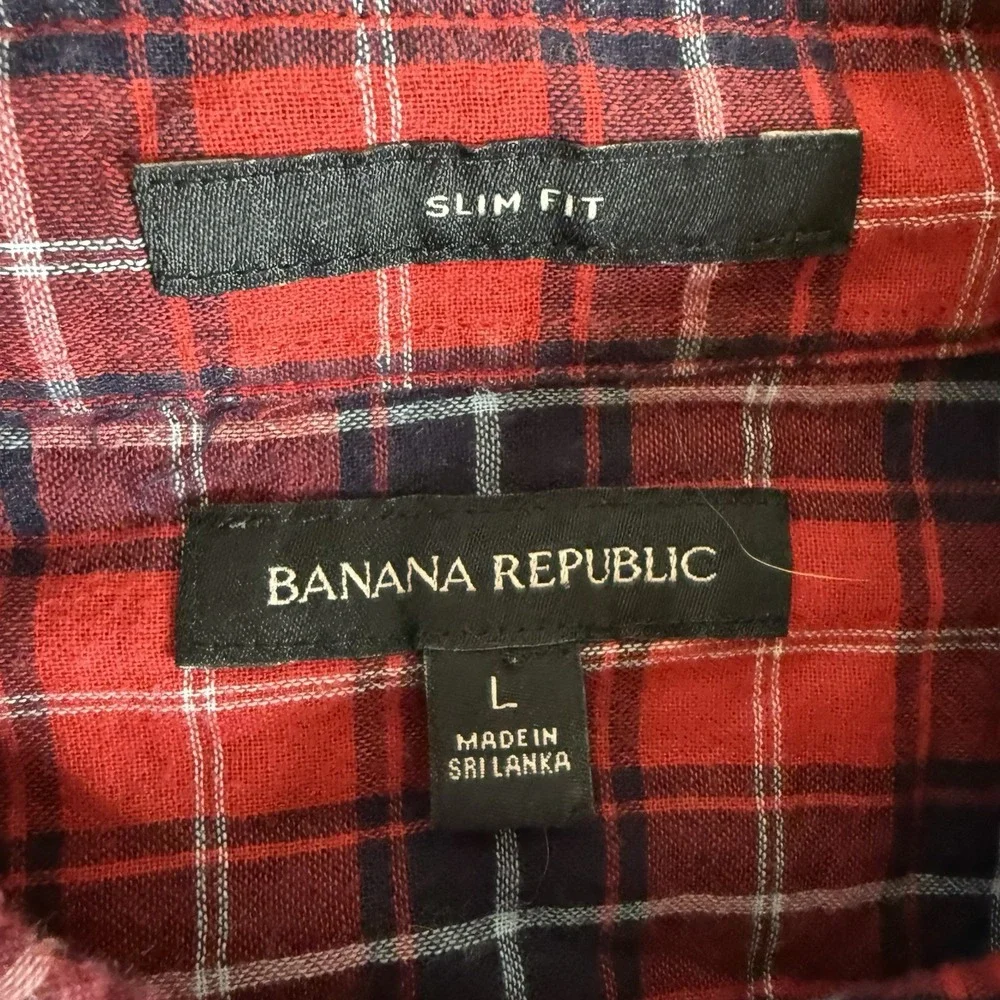 Banana Republic Men's Large Slim Fit Plaid Flannel Long Sleeve Button Down Shirt